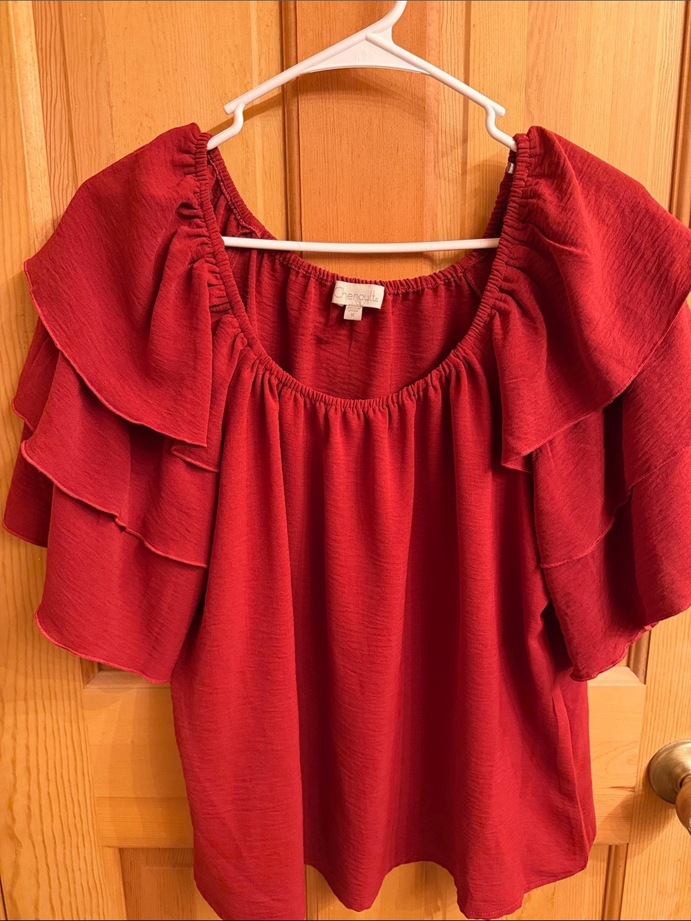 Chenault Burgundy Ruffle Sleeve Peasant Top